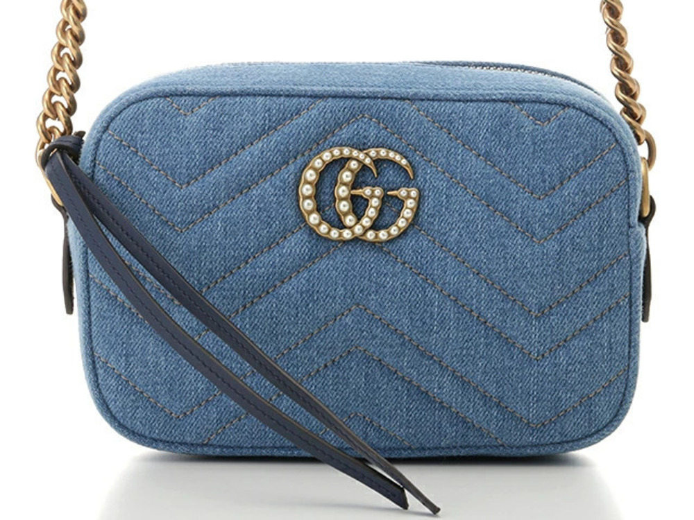 Gucci Chain Shoulder Bag GG Marmont Denim Calfskin